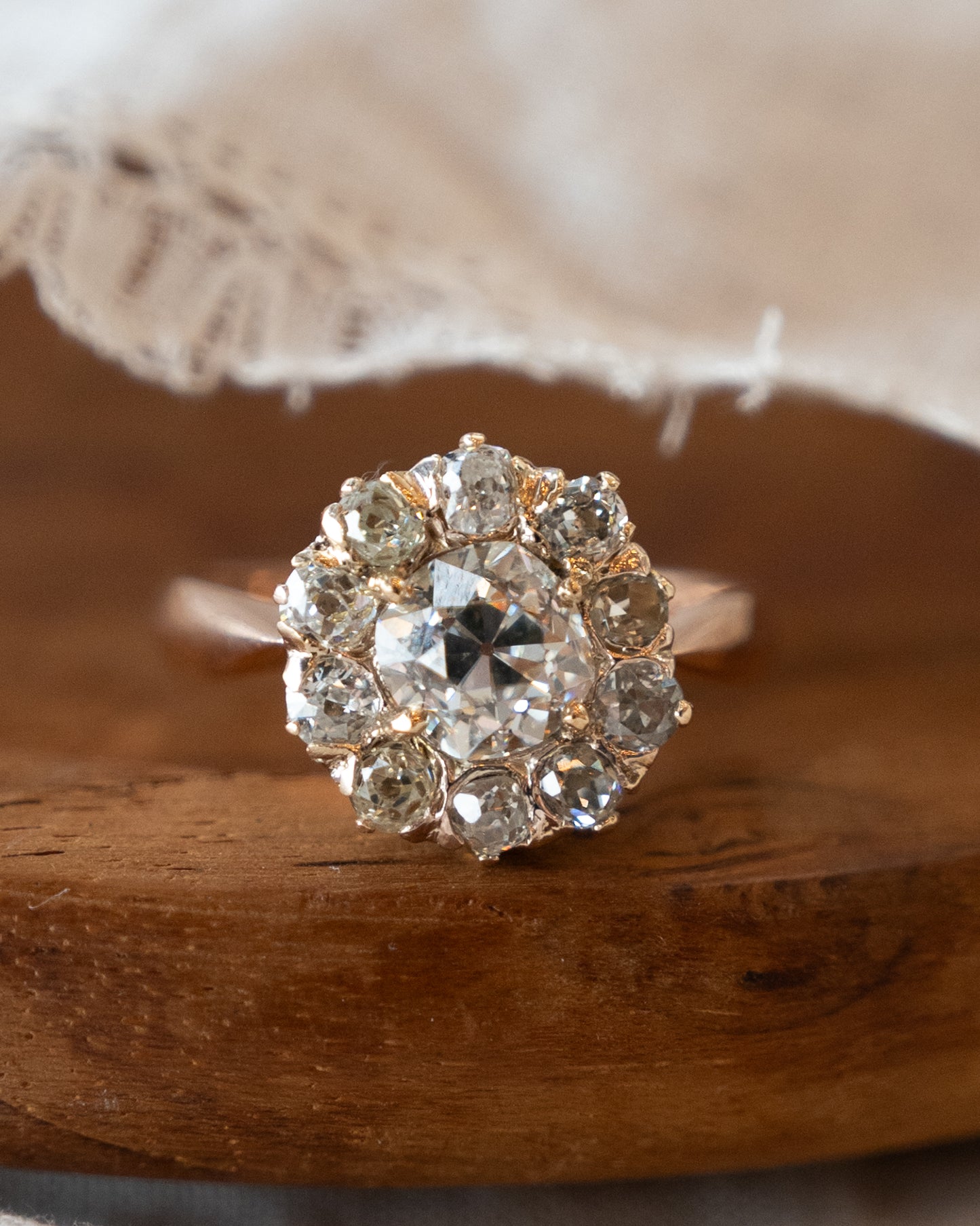 1.39 Vintage Victorian Diamond Cluster Ring 14k Rose Gold