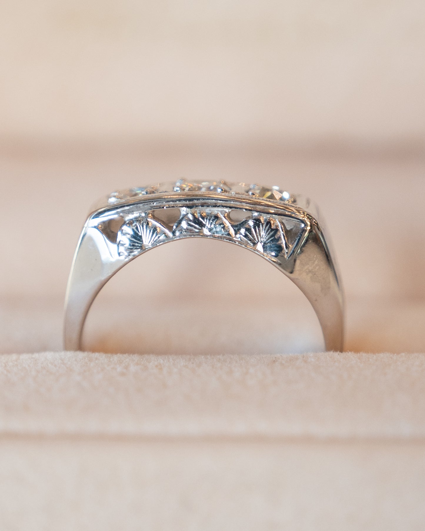 .63 Vintage Deco Three Stone Engagement Ring 18k