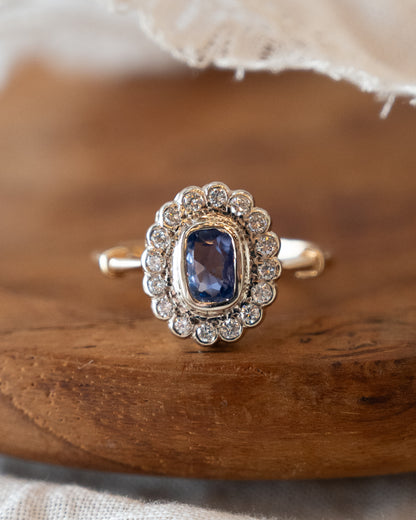 1.34 Blue Sapphire Halo Engagement Ring Two-Tone 14k
