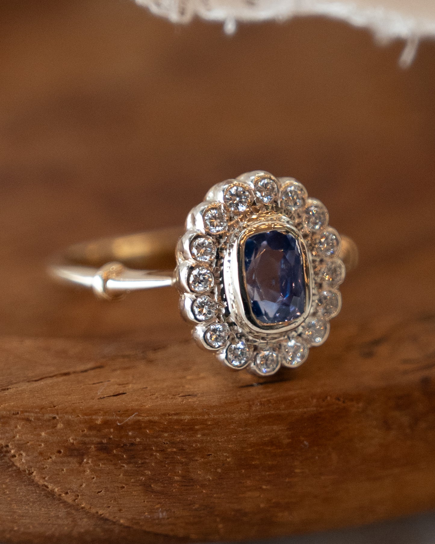 1.34 Blue Sapphire Halo Engagement Ring Two-Tone 14k