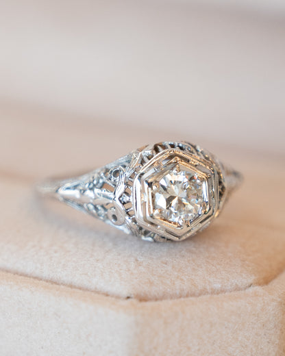 .35 Vintage Deco Diamond Filigree Engagement Ring 18k