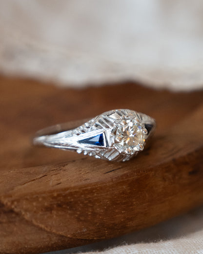 .45 Vintage Art Deco Diamond Sapphire Engagement Ring 18k