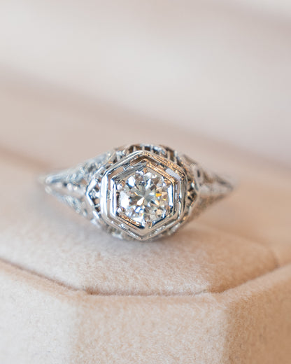 .35 Vintage Deco Diamond Filigree Engagement Ring 18k