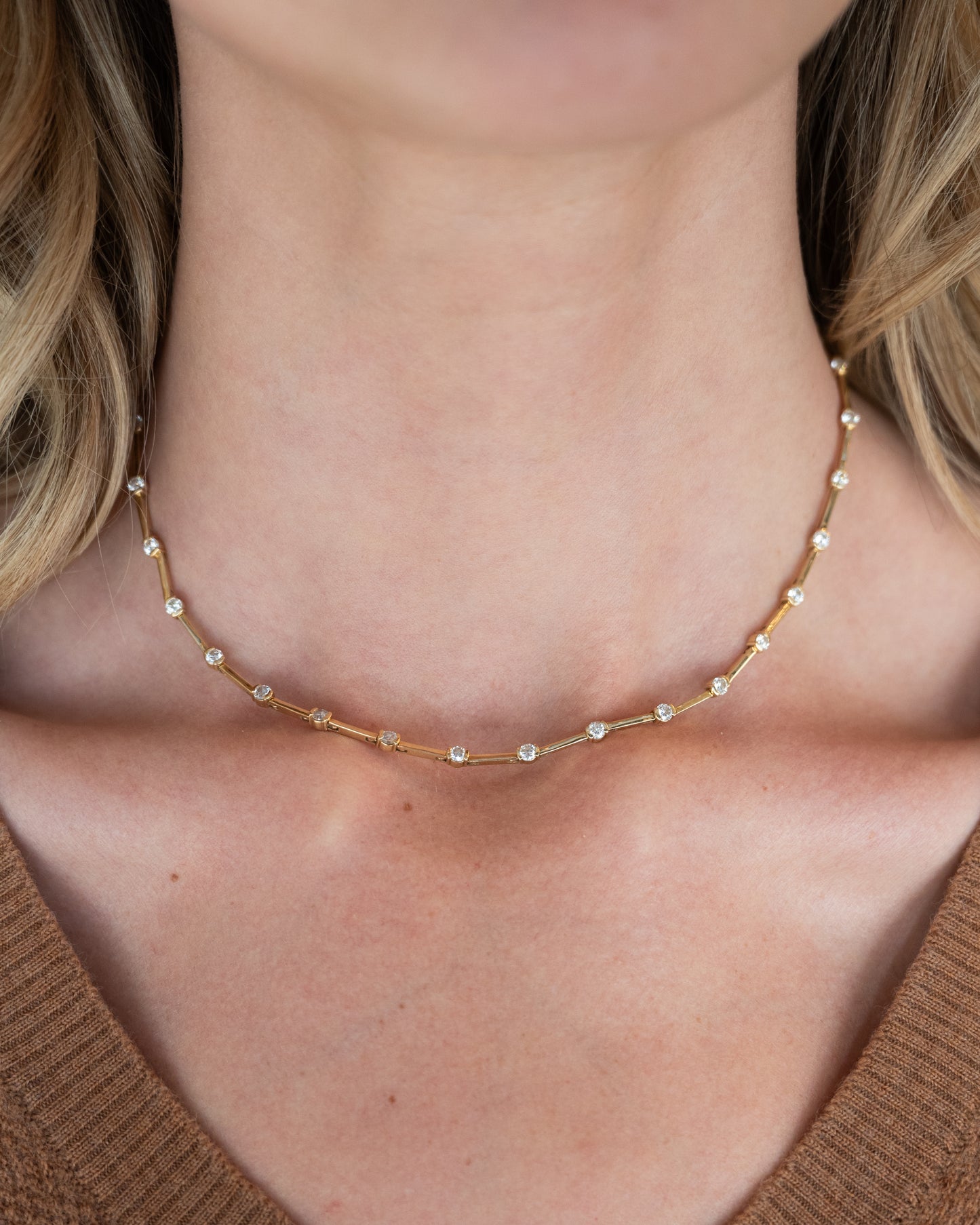 4 Carat Diamond Station Necklace 18k Yellow Gold