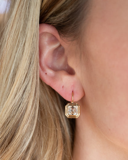 3 Carat Asscher Diamond Drop Earrings 18k Yellow Gold