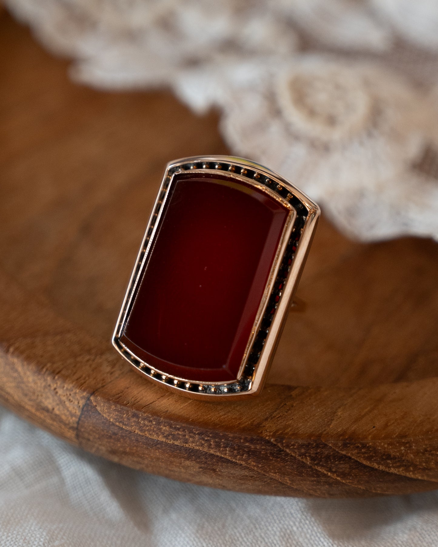 Vintage Victorian Carnelian Agate Cocktail Ring 10k Rose Gold