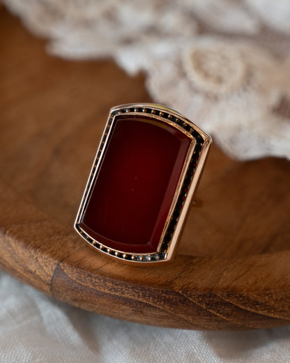 Vintage Victorian Carnelian Agate Cocktail Ring 10k Rose Gold