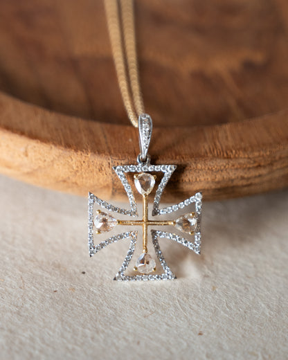 .83 Diamond Cross Pendant Necklace Two-Tone 18k