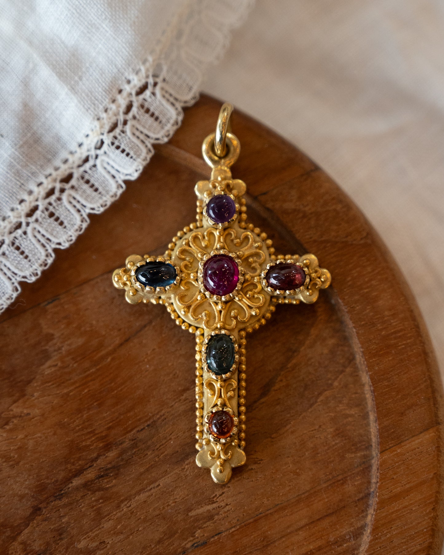 3.78 Gemstone Cross Pendant 18k & 24k Gold