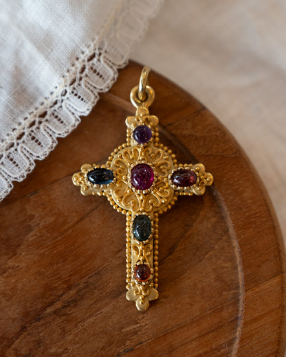 3.78 Gemstone Cross Pendant 18k & 24k Gold