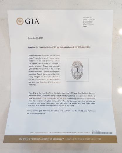 7.22 Art Deco Type IIA Diamond Engagement Ring Platinum