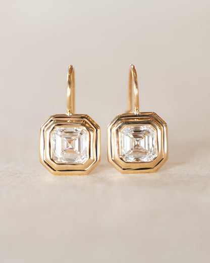 3 Carat Asscher Diamond Drop Earrings 18k Yellow Gold