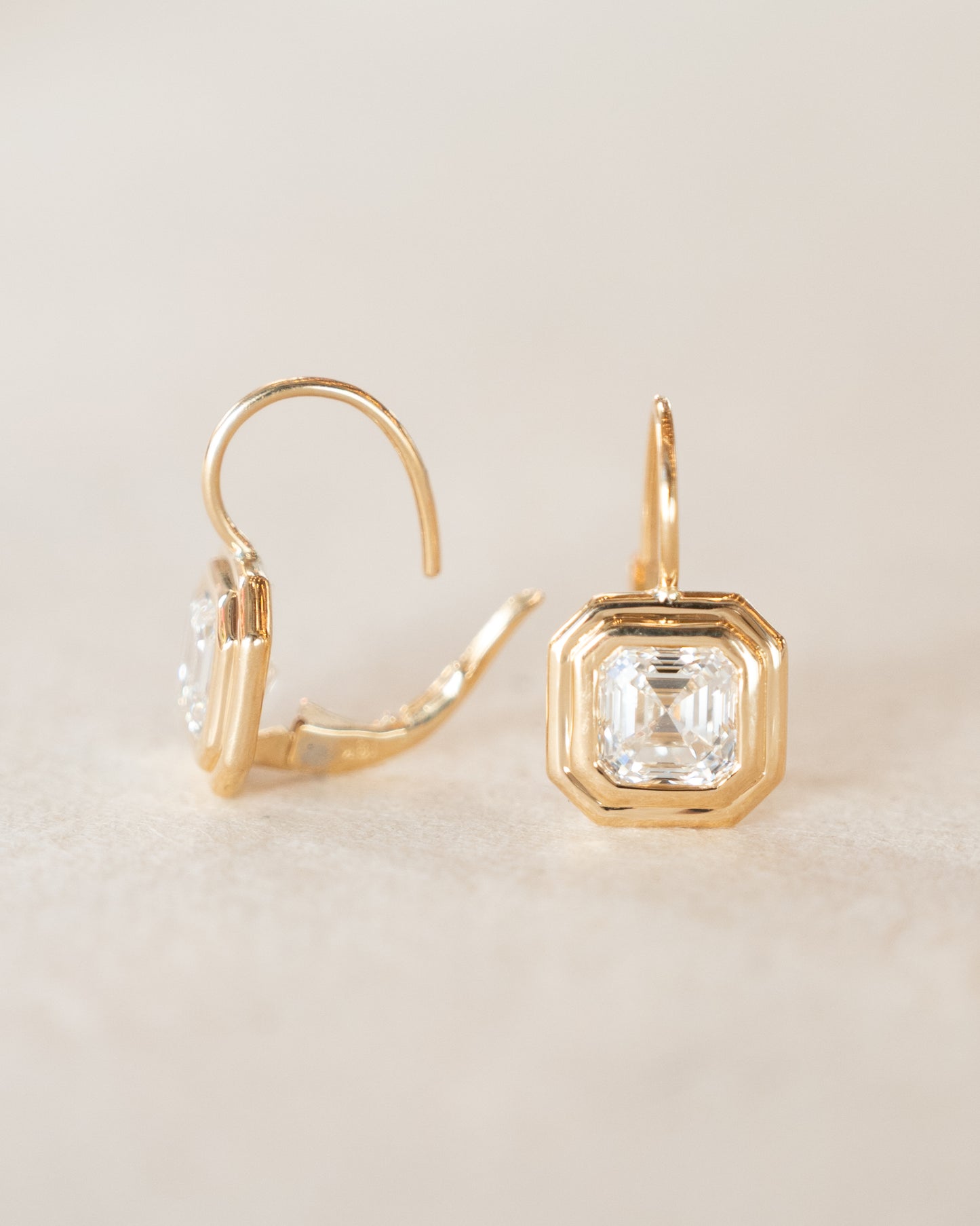 3 Carat Asscher Diamond Drop Earrings 18k Yellow Gold