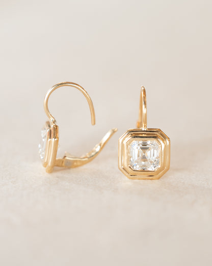 3 Carat Asscher Diamond Drop Earrings 18k Yellow Gold