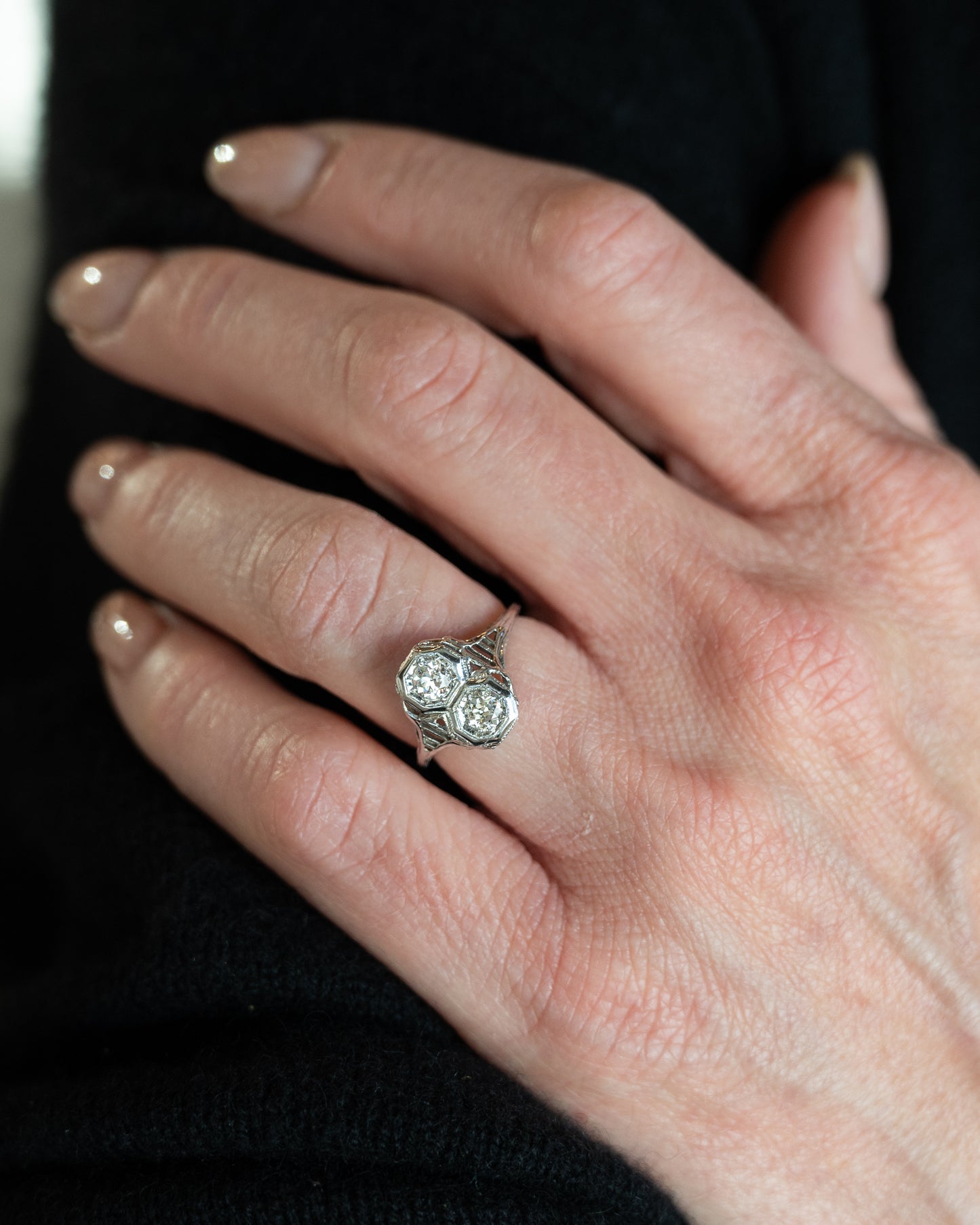 Antique Deco Toi Et Moi Diamond Engagement Ring 18k