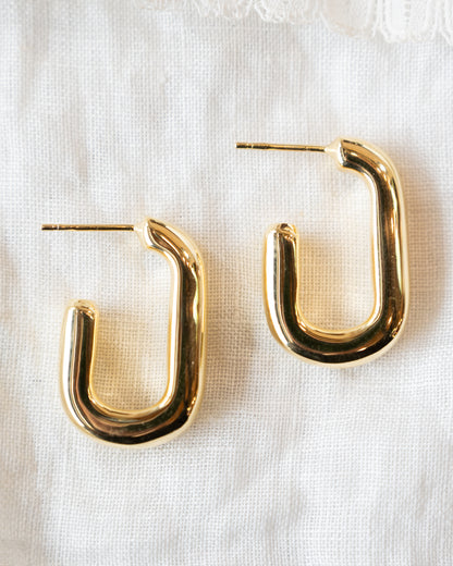 Puffy Rectangular Hoop Earrings in 14k Yellow Gold