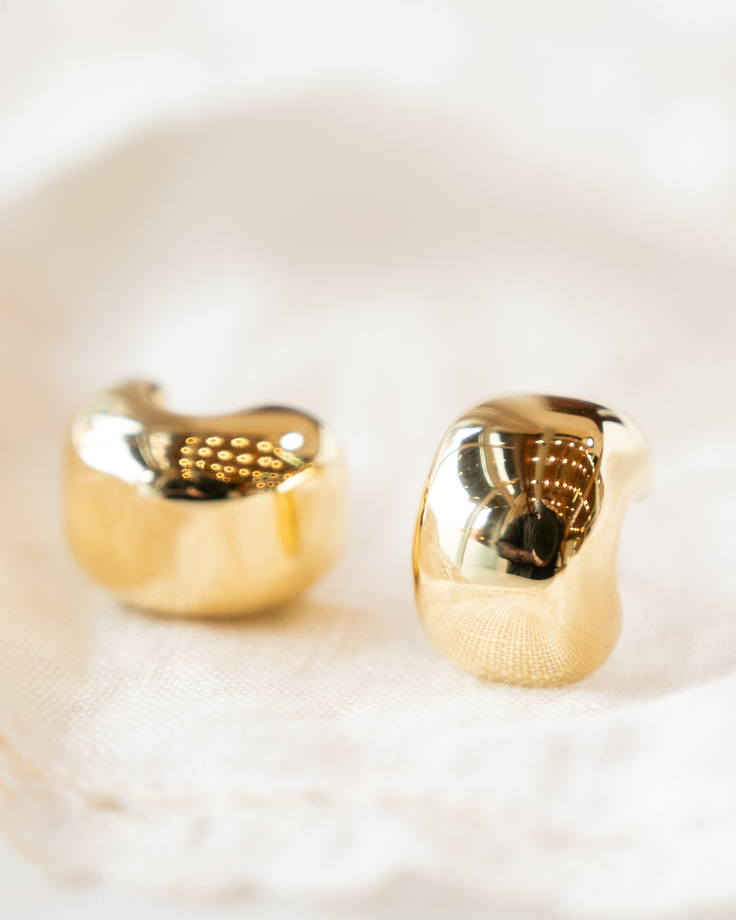 Half Moon Puffy Hoop Earrings in 14k Yellow Gold