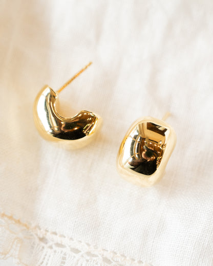 Half Moon Puffy Hoop Earrings in 14k Yellow Gold