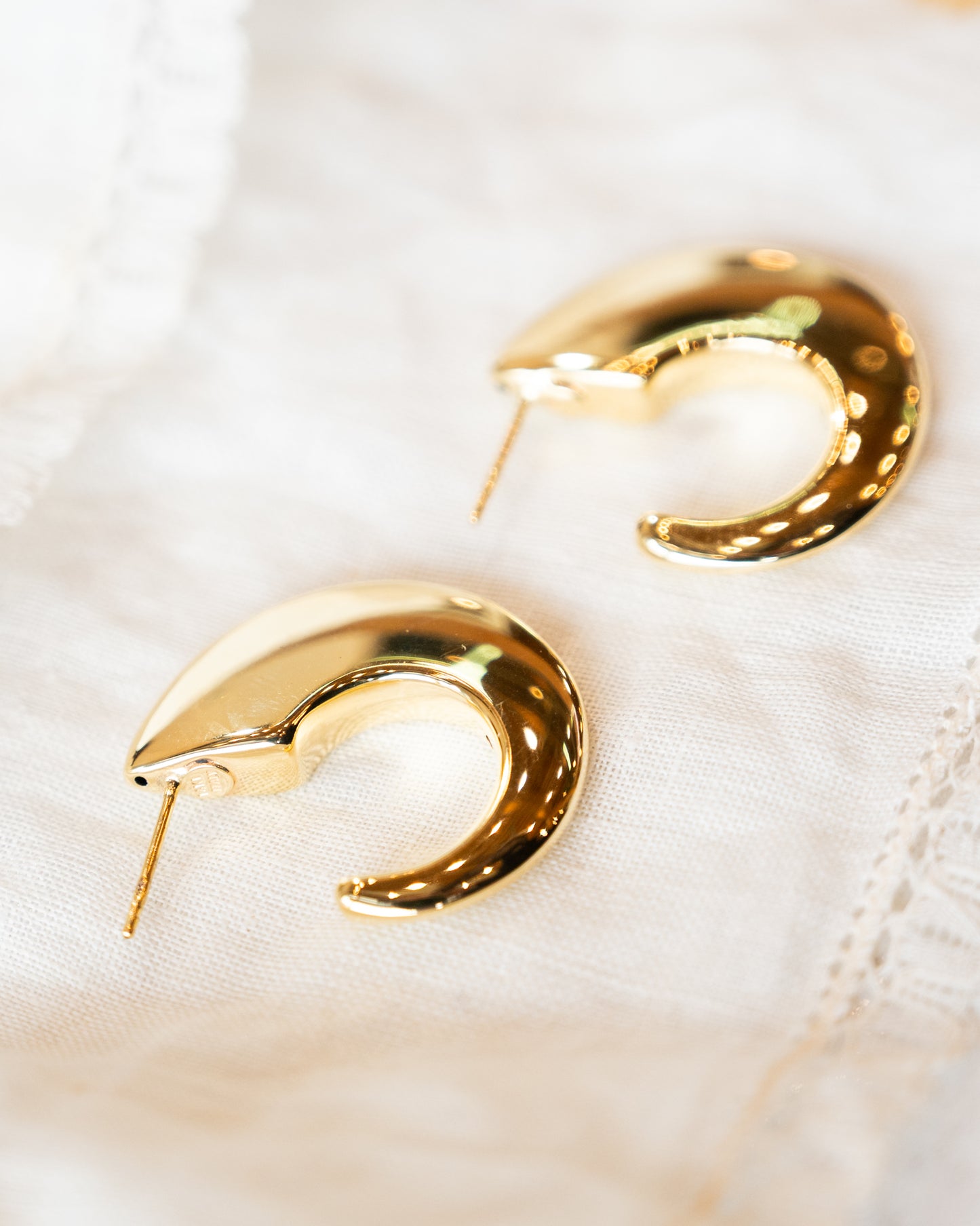 Thin Half Moon Hoop Earrings in 14k Yellow Gold