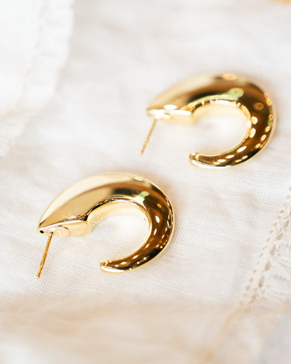 Thin Half Moon Hoop Earrings in 14k Yellow Gold