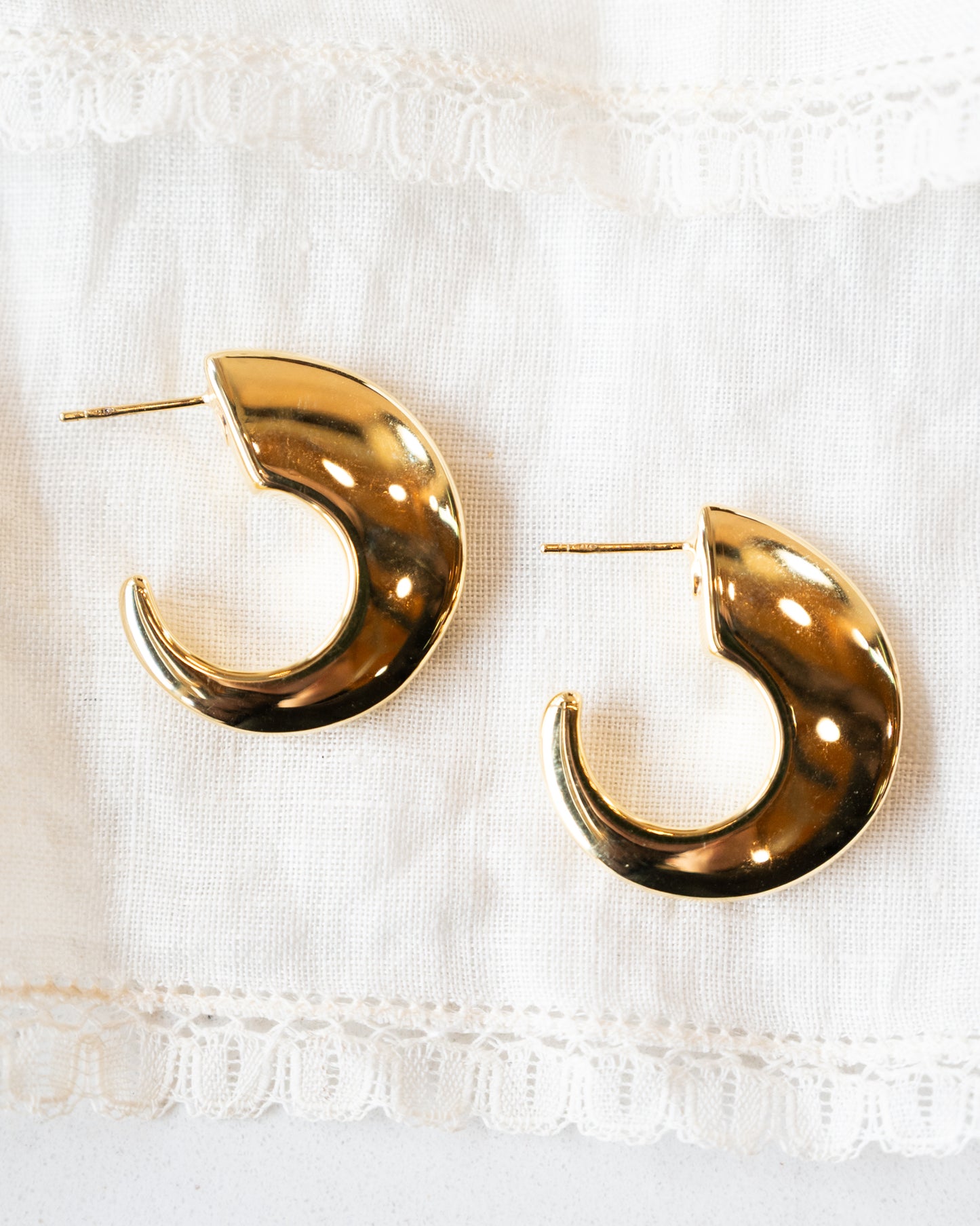 Thin Half Moon Hoop Earrings in 14k Yellow Gold