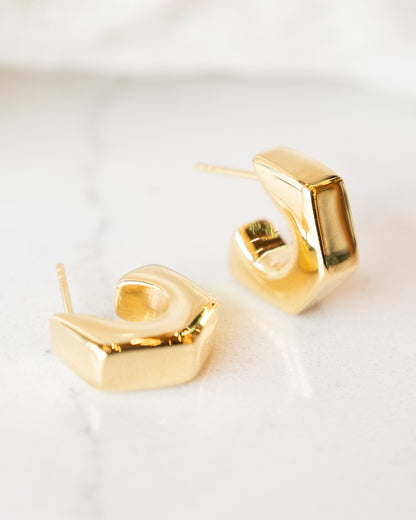 Geometric J Hook Hoop Earrings in 14k Yellow Gold