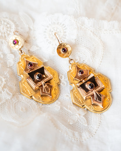 Antique Victorian Garnet Drop Earrings 10k