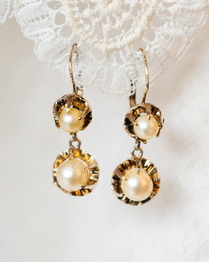 Antique Victorian Pearl Drop Earrings in 14k Yellow Gold