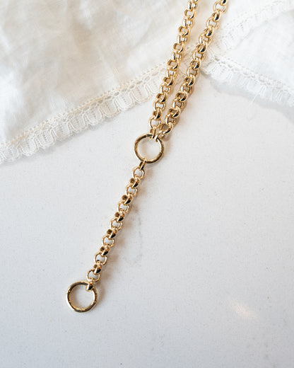 18 Inch Lariat Rolo Chain Necklace in 14k Yellow Gold