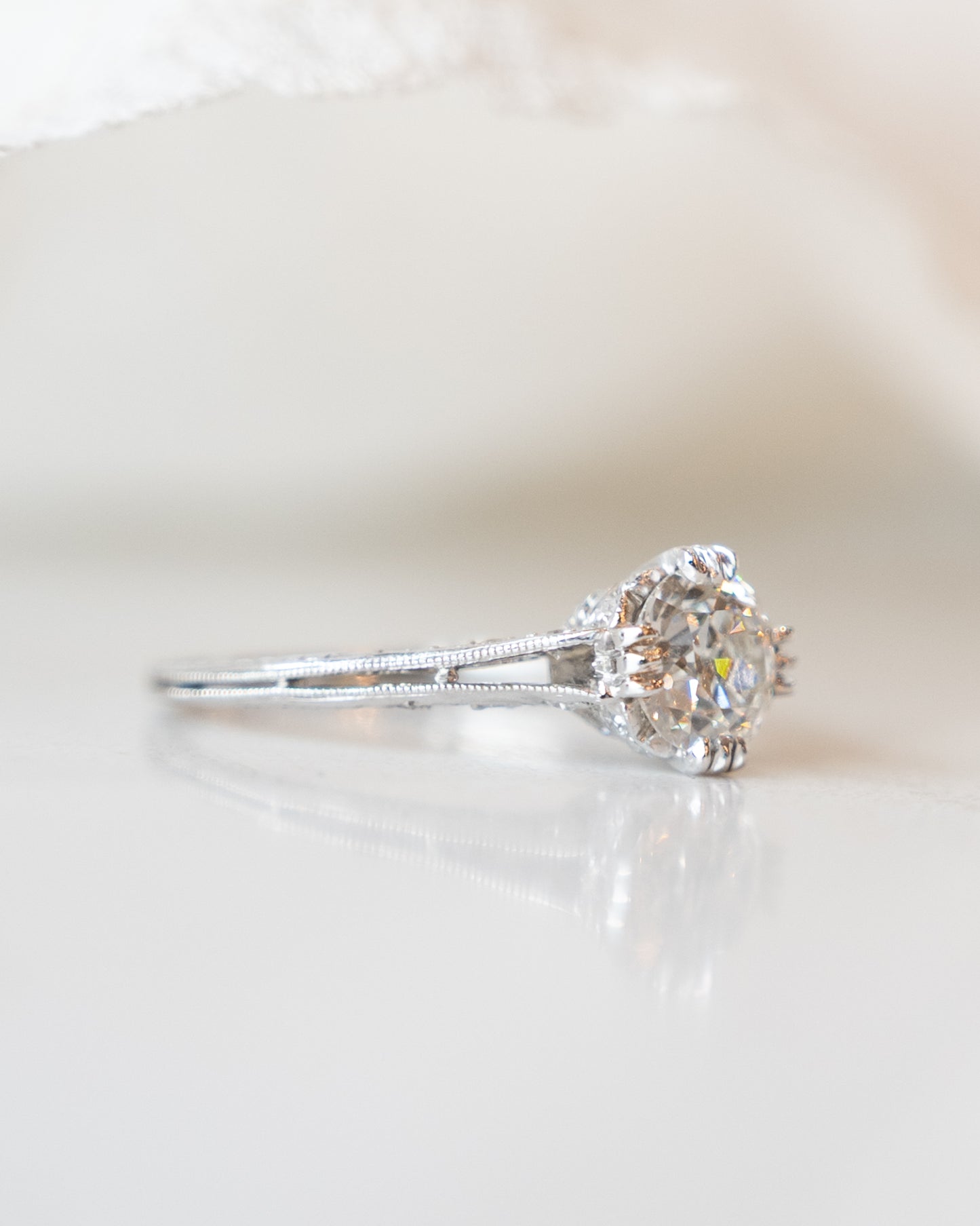 1.01 Vintage European Diamond Engagement Ring Platinum