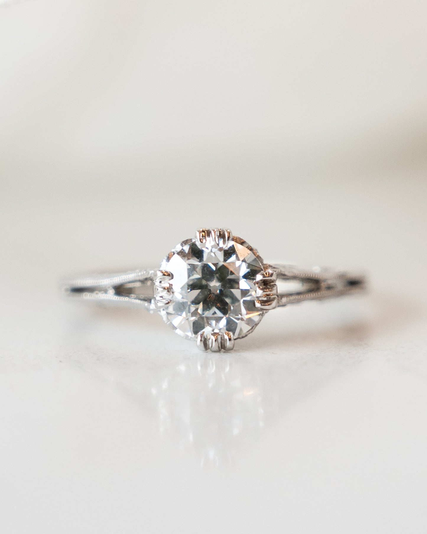 1.01 Vintage European Diamond Engagement Ring Platinum