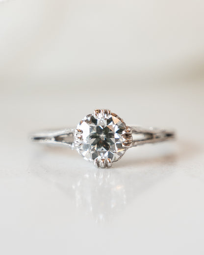 1.01 Vintage European Diamond Engagement Ring Platinum