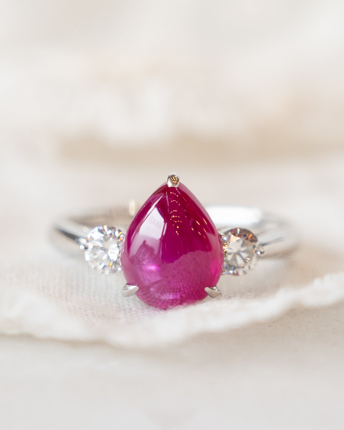 2.94 Cabochon Ruby & Diamond Cocktail Ring Platinum