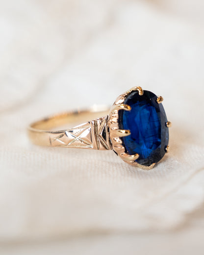 6.34 Vintage Oval Blue Sapphire Engagement Ring 14k