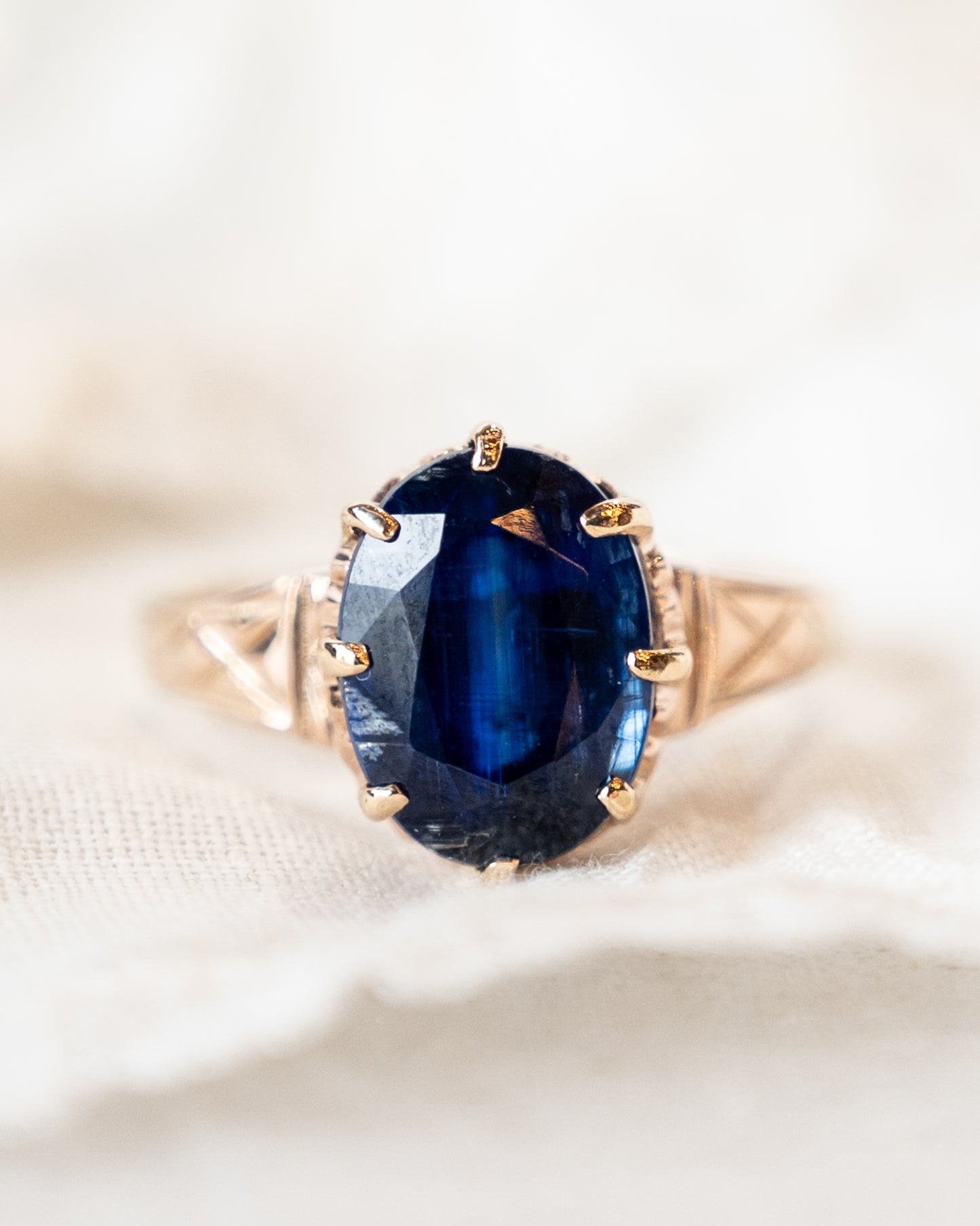 6.34 Vintage Oval Blue Sapphire Engagement Ring 14k