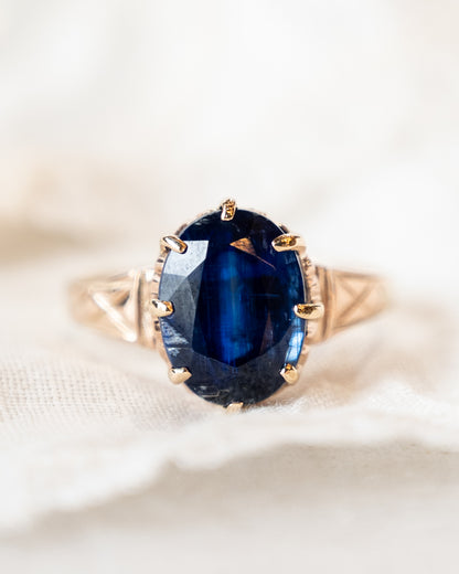 6.34 Vintage Oval Blue Sapphire Engagement Ring 14k
