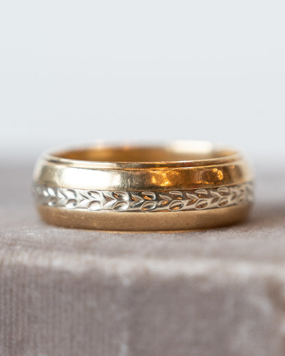 Mens Vintage 1950s Two-Tone Wedding Band 14k