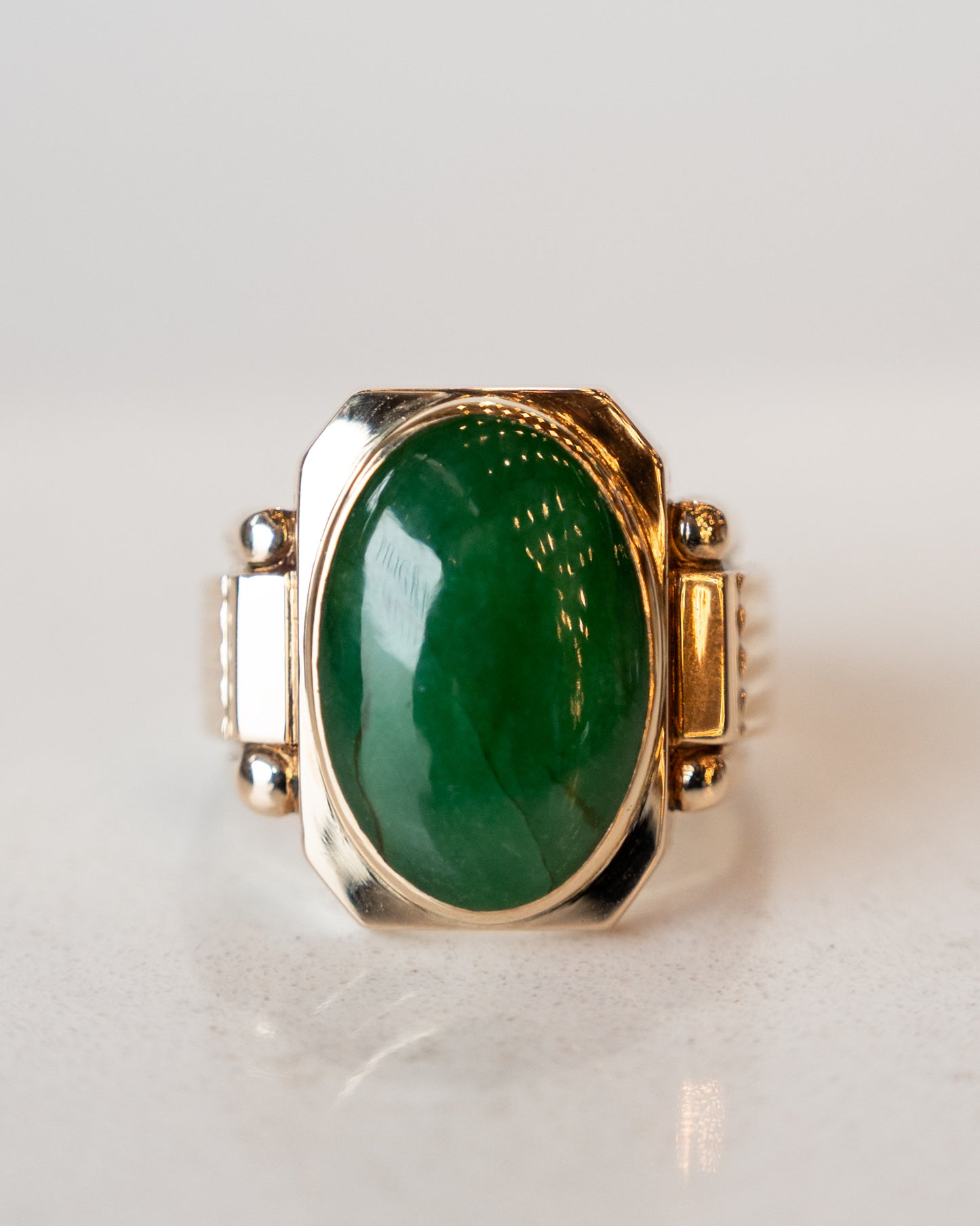 9.98 Vintage Oval Jadeite Cocktail Ring in 14k Yellow Gold