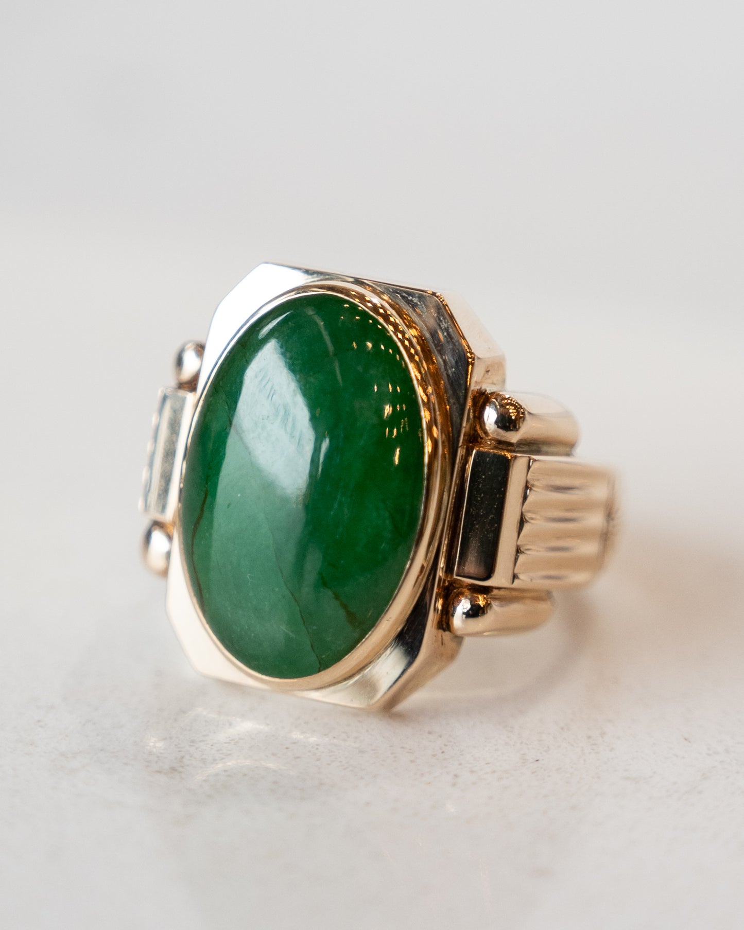 9.98 Vintage Oval Jadeite Cocktail Ring in 14k Yellow Gold