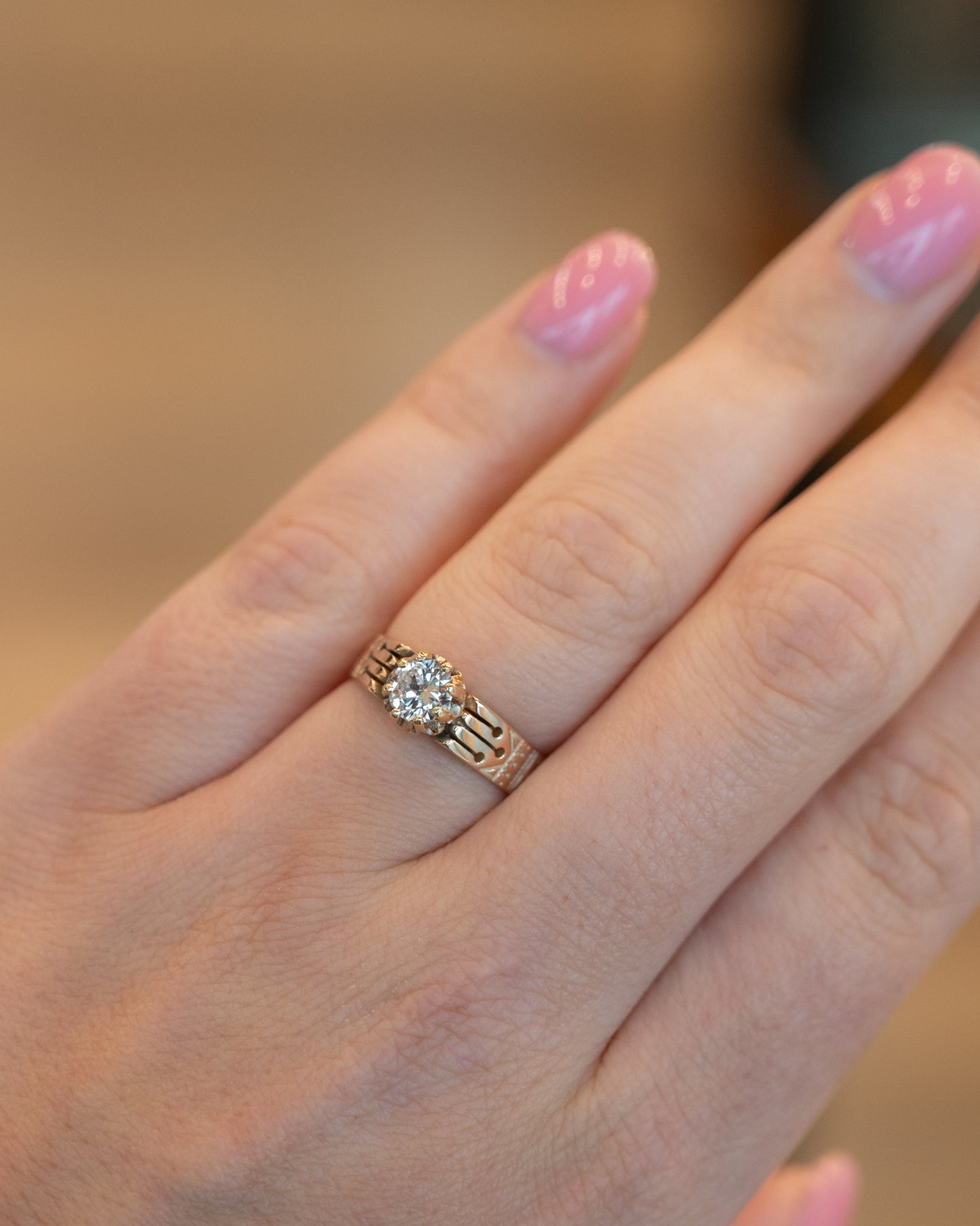 .65 Victorian Diamond Engagement Ring in 14k Rose Gold