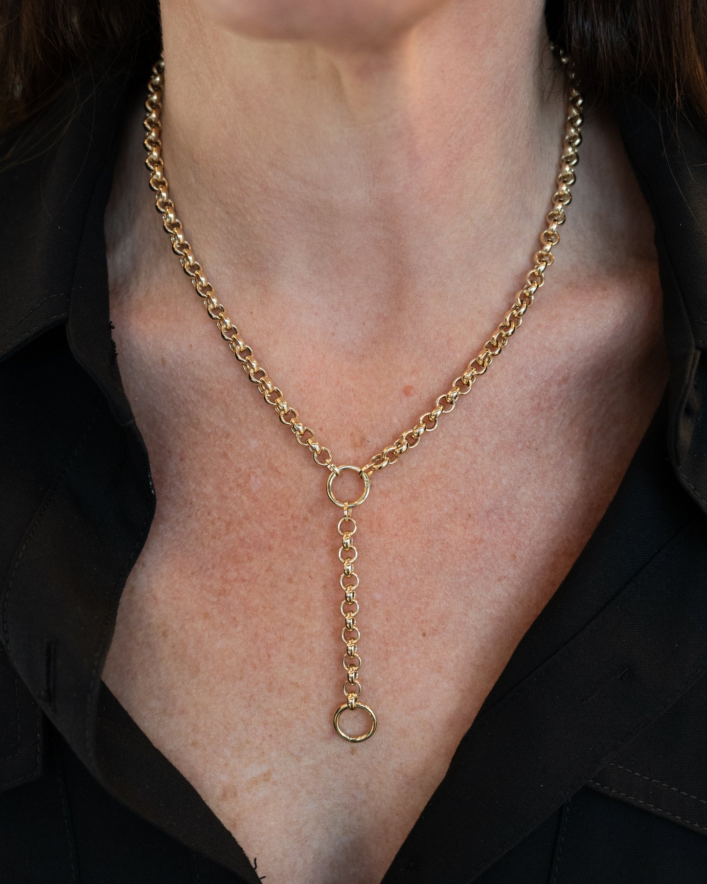 18 Inch Lariat Rolo Chain Necklace in 14k Yellow Gold