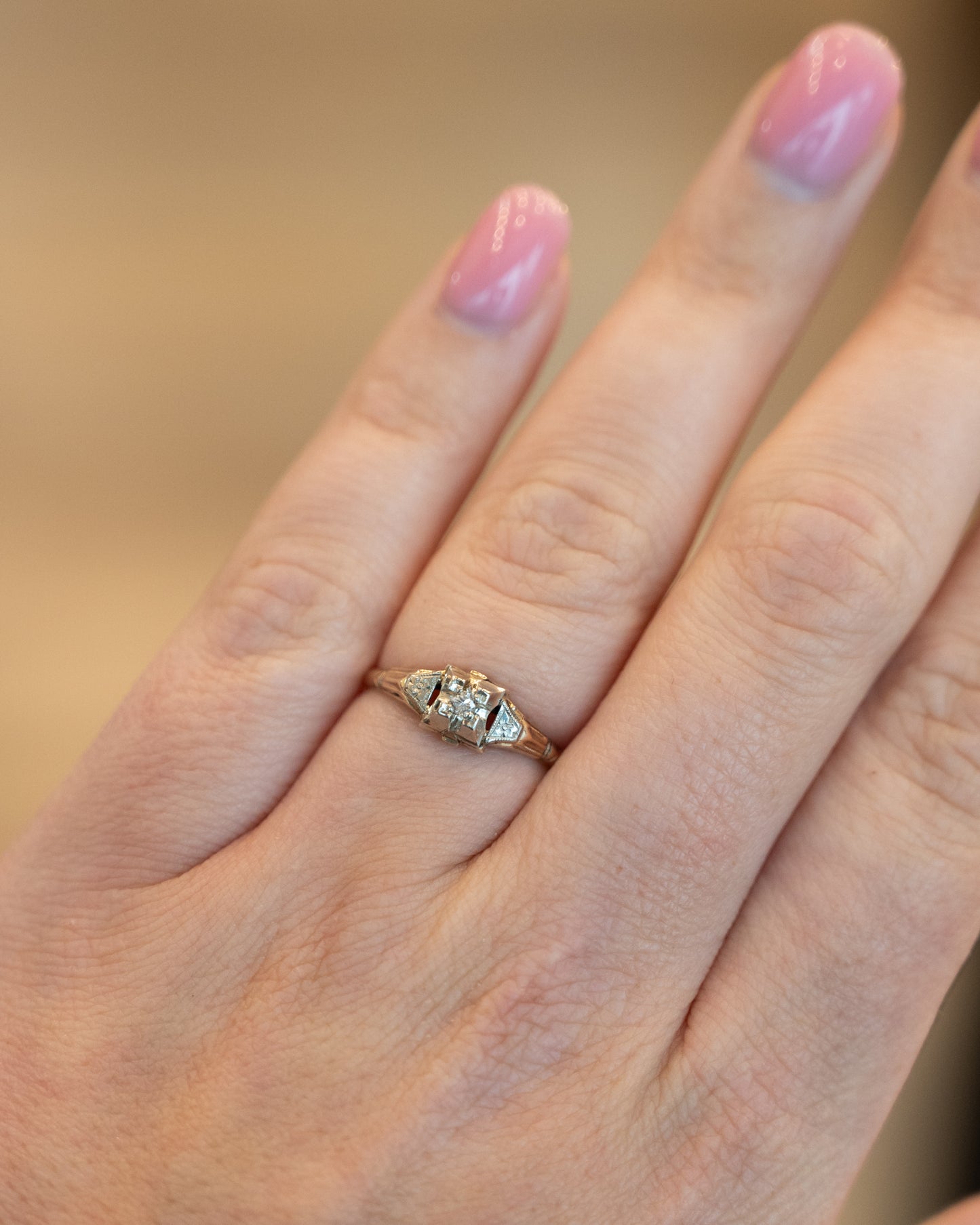 .04 Vintage Retro Diamond Engagement Ring 10k