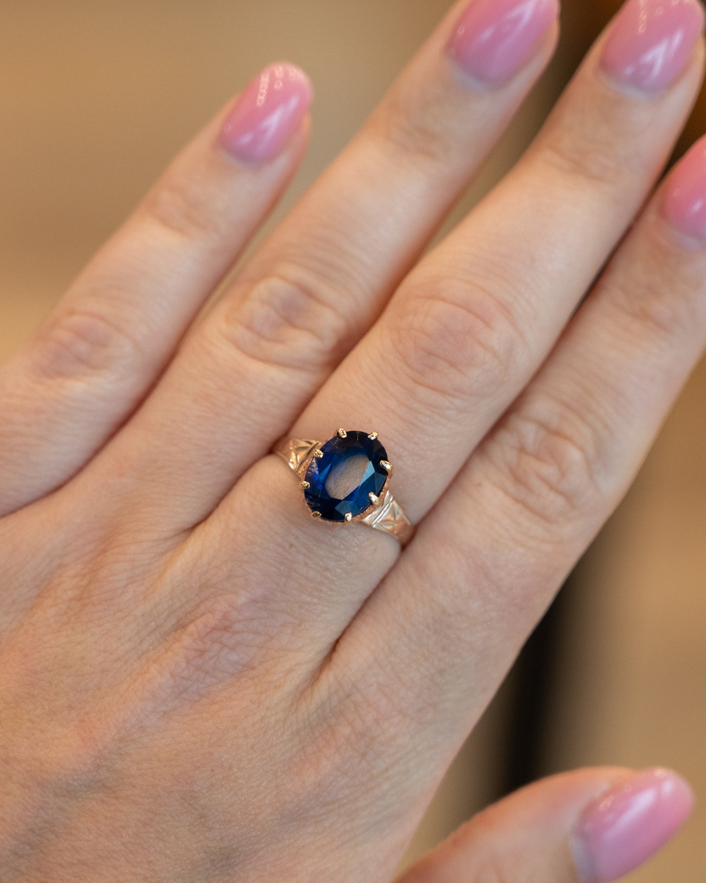 6.34 Vintage Oval Blue Sapphire Engagement Ring 14k