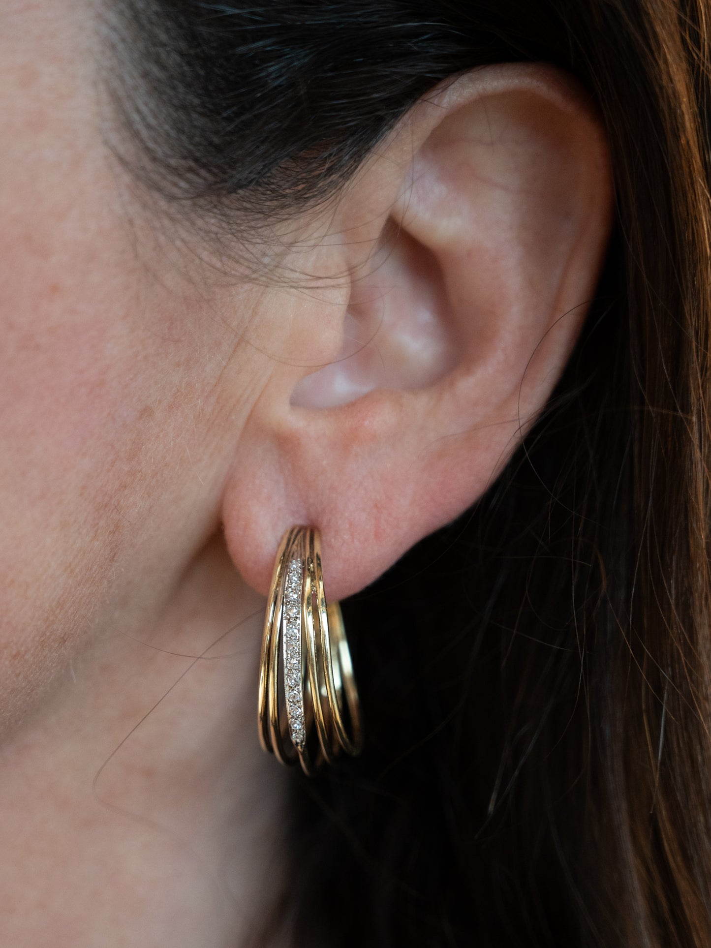 .24 Vintage Diamond Two-Tone Hoop Earrings 14k