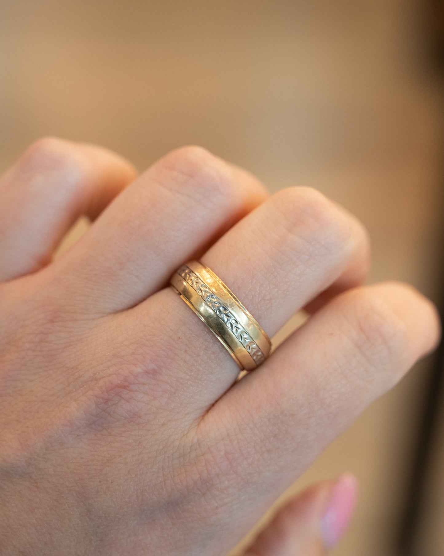 Mens Vintage 1950s Two-Tone Wedding Band 14k