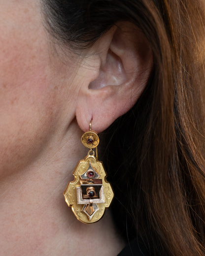 Antique Victorian Garnet Drop Earrings 10k