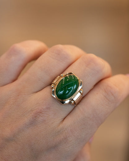 9.98 Vintage Oval Jadeite Cocktail Ring in 14k Yellow Gold