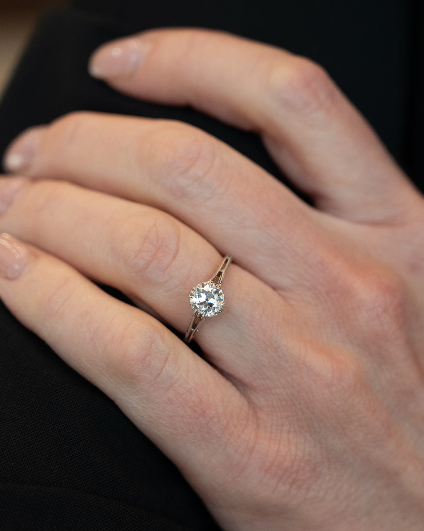 1.01 Vintage European Diamond Engagement Ring Platinum