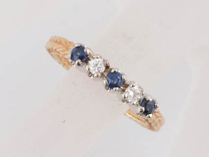 Modern Five Stone Diamond and Sapphire Cocktail Ring in 14k Yellow Gold