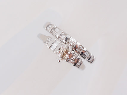 Engagement Ring Modern .25 Marquise Cut Diamond & Matching Diamond Wedding Band in 14k White Gold